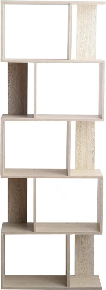 Rebecca Mobili MDF Holz Bücherregal, Bodenregal, 5 Gebleichte Tannenregale, Zeitgenössisches Design, Büroraum - Maße: 169 x 60 x 24 cm (HxBxT) - Art. RE6402 Bild 1