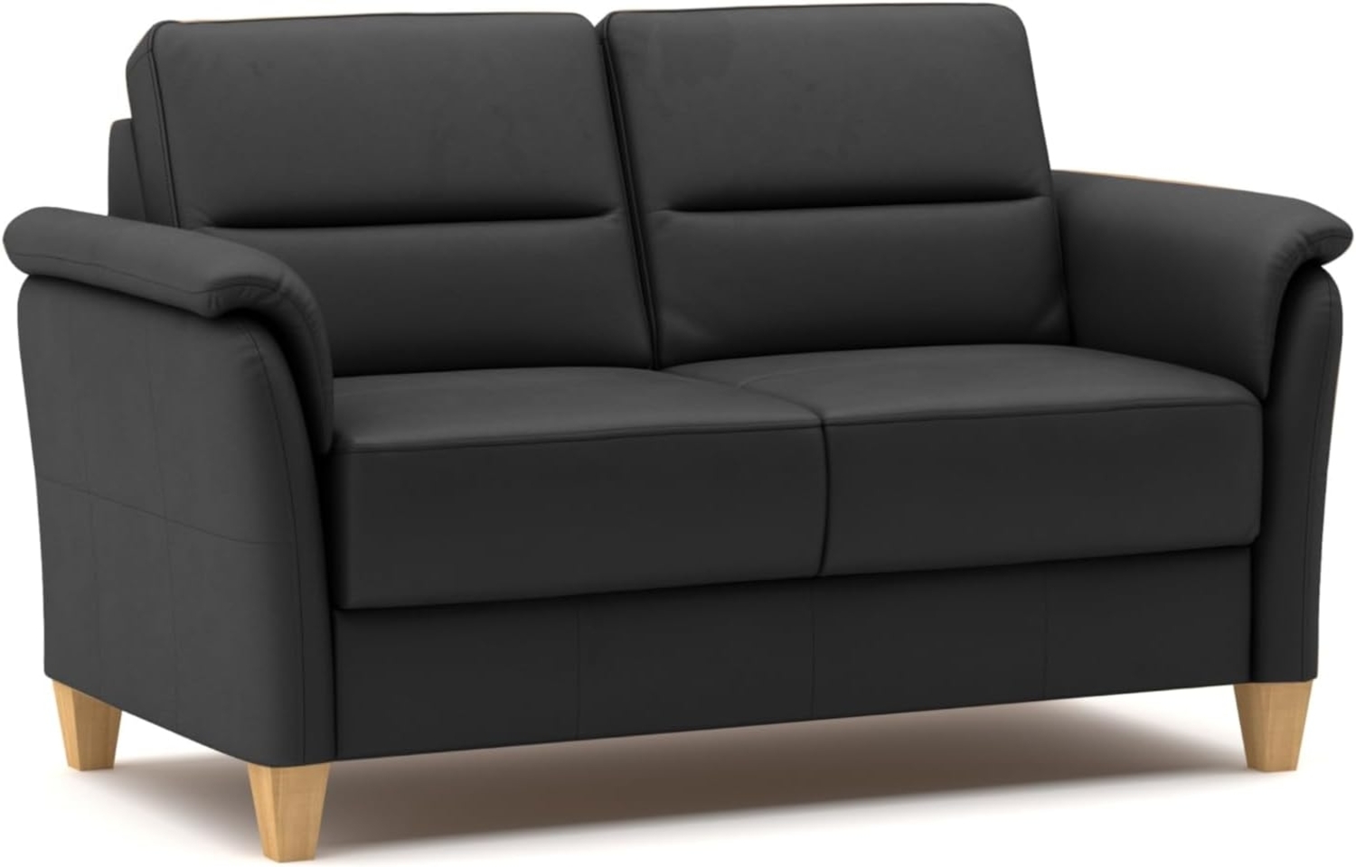 CAVADORE Leder 2er-Sofa Palera / Landhaus-Couch mit Federkern + massiven Holzfüßen / 149 x 89 x 89 / Leder Schwarz Bild 1
