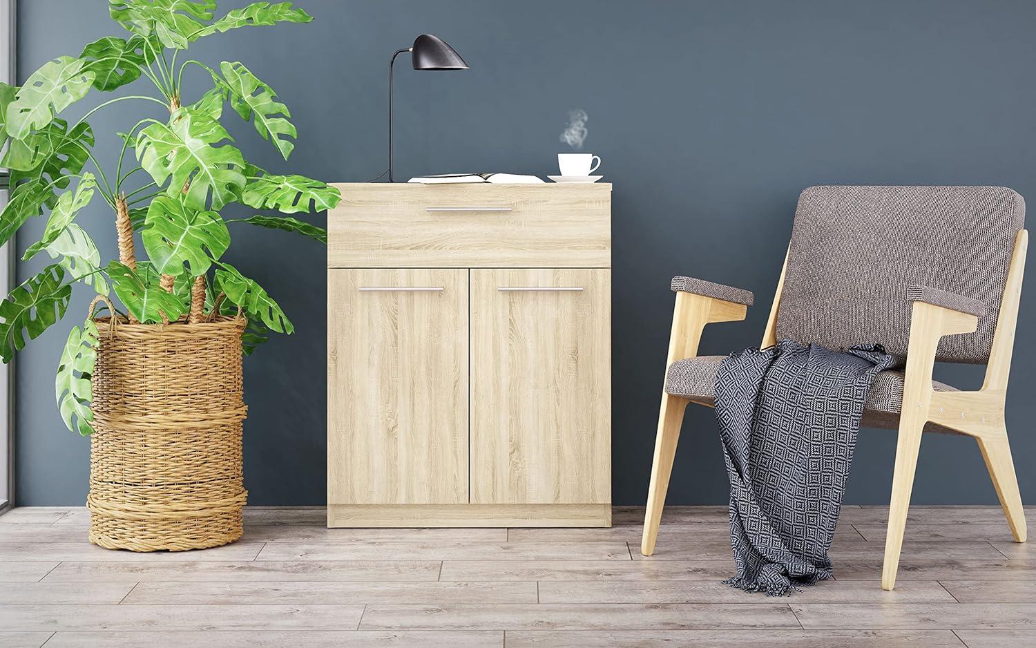 Oggi Vena Zweitürige Kommode Breite 71 cm Minimalistisch Modern mit 16 mm Schichtstoffplatte Trendiges Design für Wohn-Schlafzimmer-Büro Sonoma Eiche Bild 1