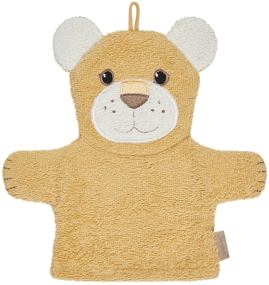 Sterntaler Waschlappen Löwe Leo – Waschhandschuh aus saugfähiger Baumwolle mit schönen Webkanten – Süße Stickerei - Für Babys und Kleinkinder, Ocker Bild 1