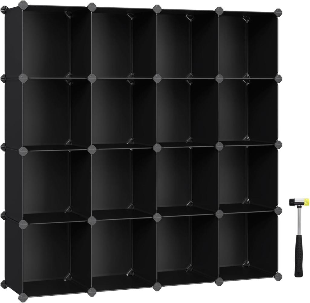 Songmics Schuhregal, Regalsystem, Steckregal, Set aus 16 Würfeln, DIY Regal, stapelbar, aus PP-Kunststoff, als Garderobe, für Schlafzimmer, Büro, 31 x 123 x 123 cm, schwarz LPC44BK Bild 1