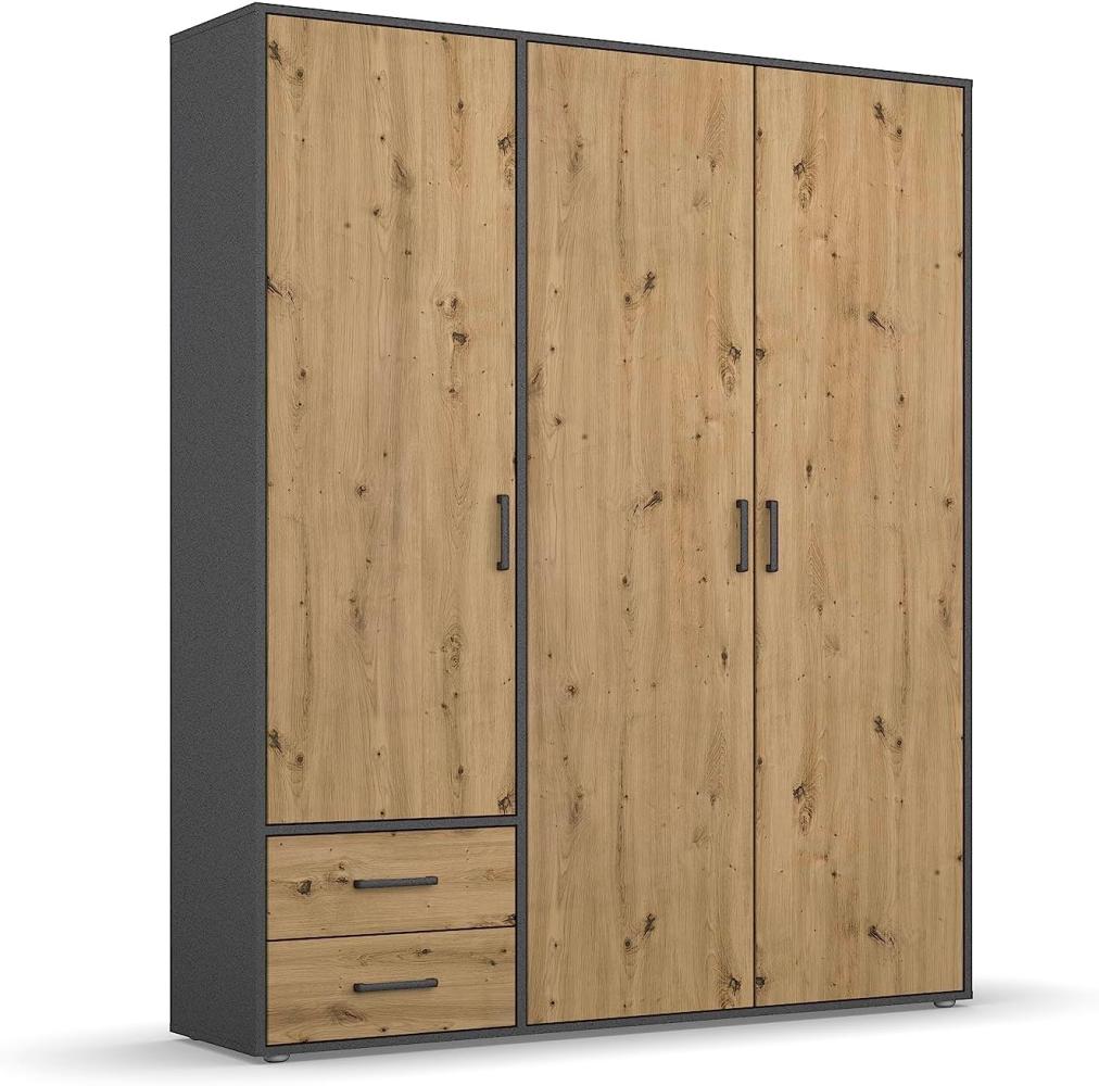 rauch Kleiderschrank; Drehtürenschrank VOYAGER, 3-türig, 2 Schubkästen, Eiche Artisan/Graumetallic, 140x194x53xcm Bild 1