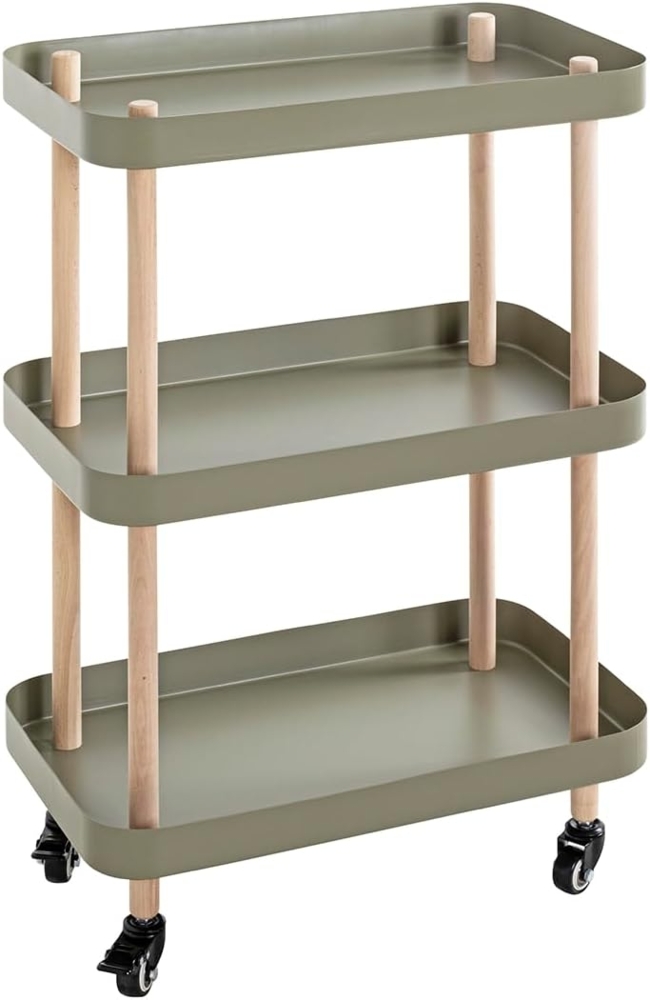 HAKU Möbel Beistelltisch auf Rollen, grün, Natur (Schilfgrün), Massivholz, Metall - Maße: B 50 x H 76 x T 30 cm, Style: Modern Bild 1