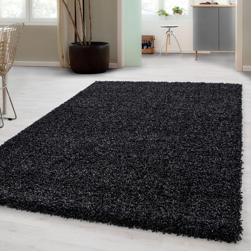 Carpetsale24 Shaggy Hochflor Teppich Läufer Flur 80 x 250 cm Anthrazit - Modern Flauschiger Teppich Extra Weich, Pflegeleicht und Einfarbig - Ideal als Teppich für Küche, Schlafzimmer und Esszimmer Bild 1