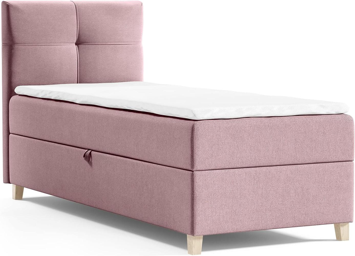 Boxspringbett Candy Mini mit Bettkasten und Topper - Einzelbett mit Bonell-Matratze und Topper, Bett mit Holzfüße, Jugendbett, Kinderbett (Pink (Soro 61), 80x200 cm) Bild 1