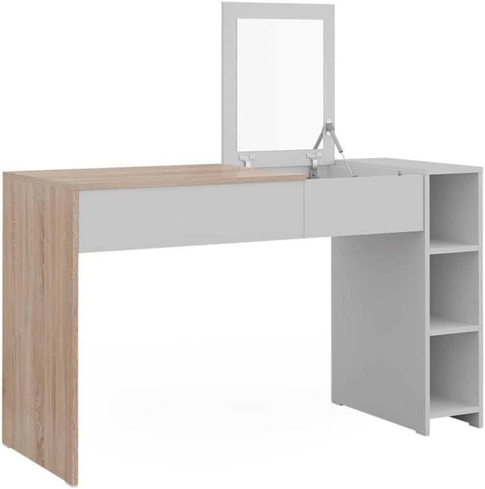 Vicco Schminktisch Weiß/Sonoma 129.6 cm mit einklappbarem Spiegel, Kira Bild 1