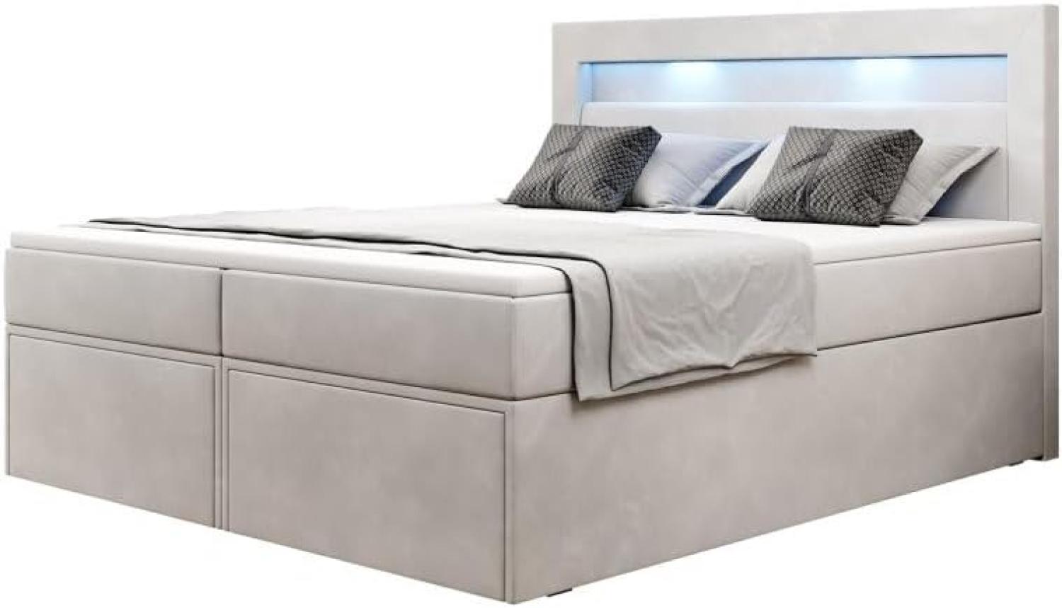 Boxspringbett Amelie mit LED und Stauraum 180x200 Weiß H4 Bild 1