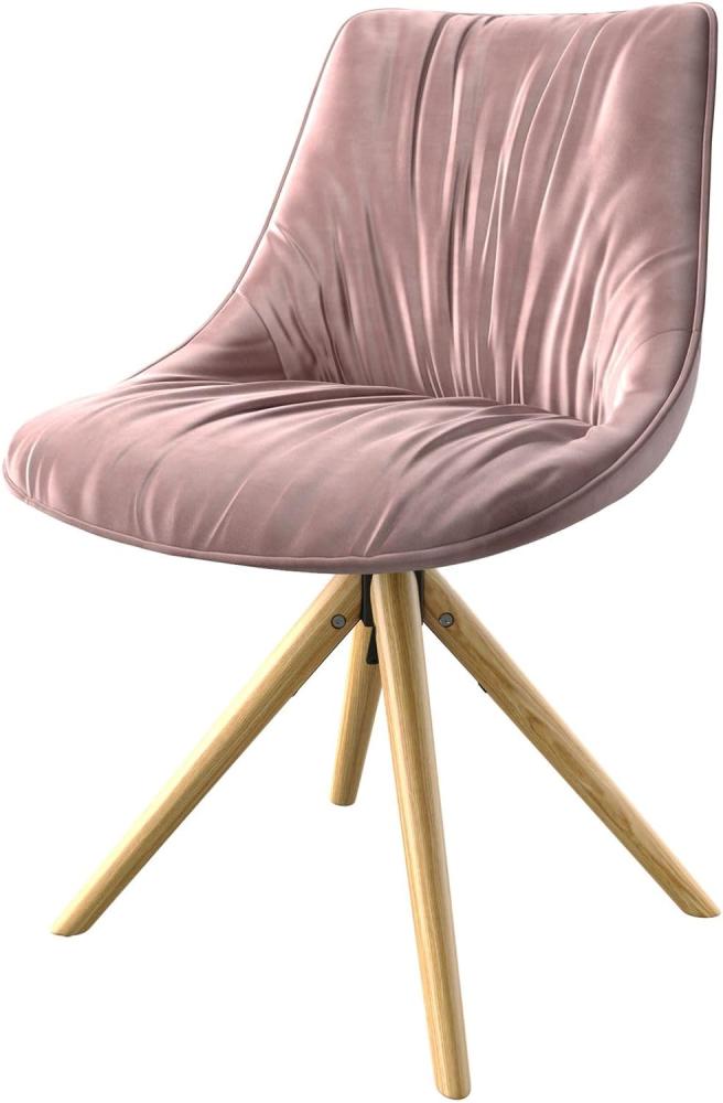 Drehstuhl Elda-Flex Samt Rosé Holzgestell konisch 180° drehbar Bild 1