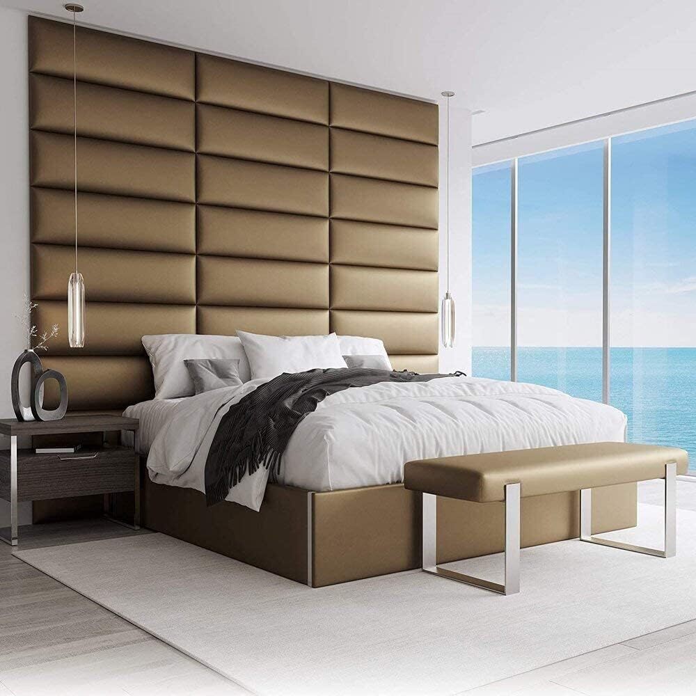 VANT Gepolsterte Kopfteile - Accent Wall Panels - Pack von 4 - Einfach Installieren - König und Zwilling Bett Größen (Metallisches Gold, 76cm BREITE) Bild 1