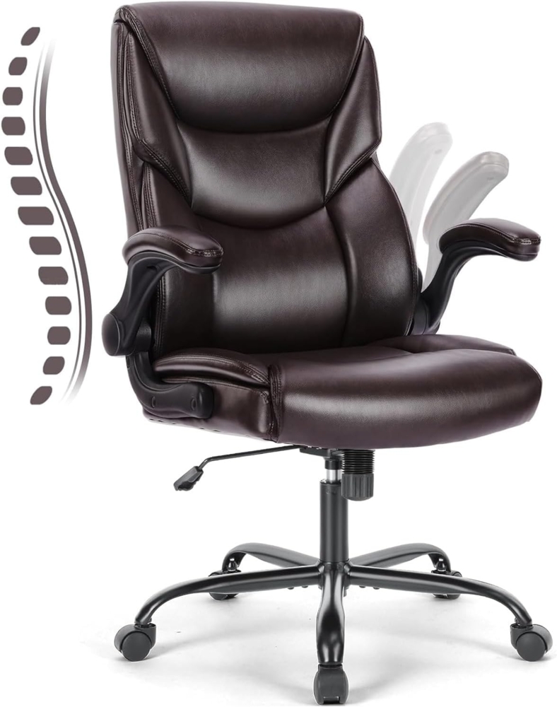 DUMOS Bürostuhl Pu-Leder Chefsessel mit Hochklappbaren Armlehnen Bürostuhle Leder mit Drehbaren Rädern Office Chair Ergonomic Geeignet für Büros Zuhause und Andere Umgebungen Bild 1