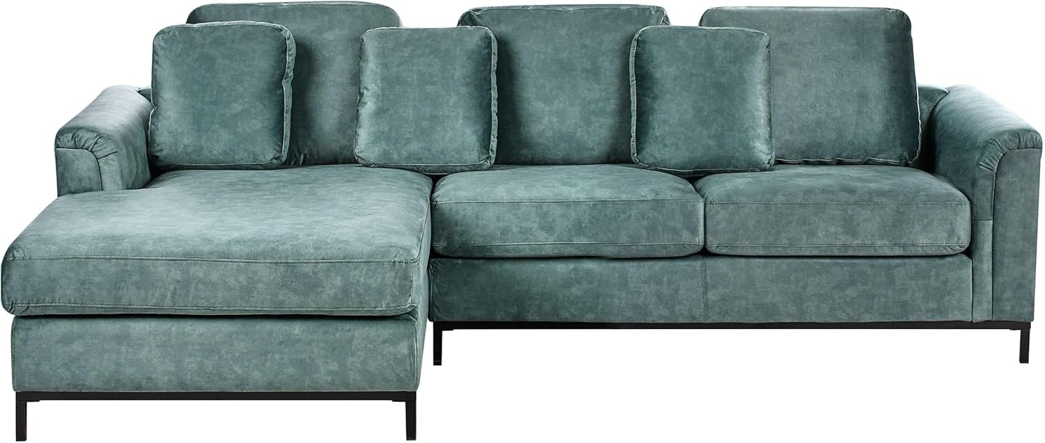 Ecksofa 4-Sitzer OSLO Samtstoff Blaugrün rechtsseitig Bild 1