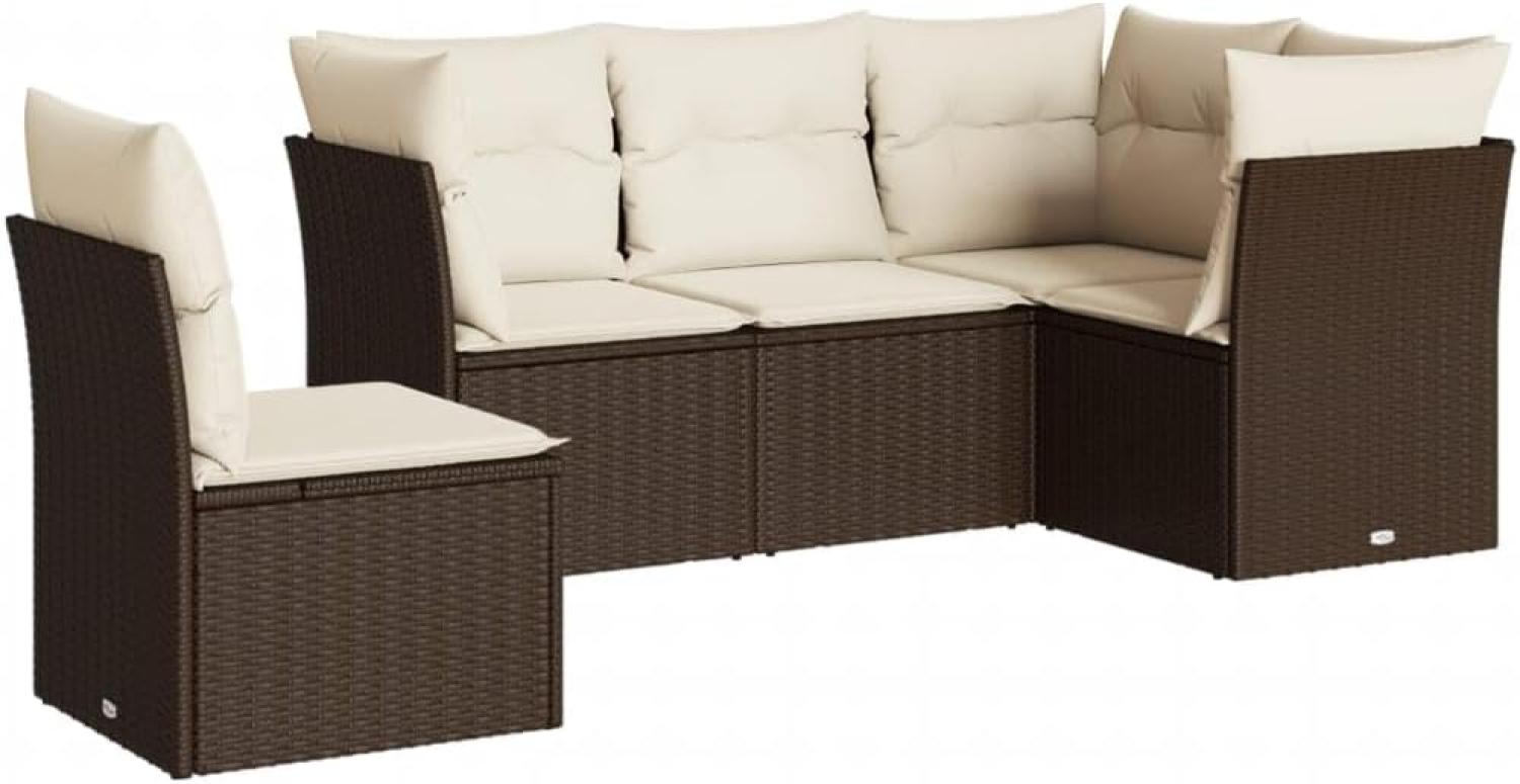 vidaXL 5-tlg. Garten-Sofagarnitur mit Kissen Braun Poly Rattan 3249482 Bild 1