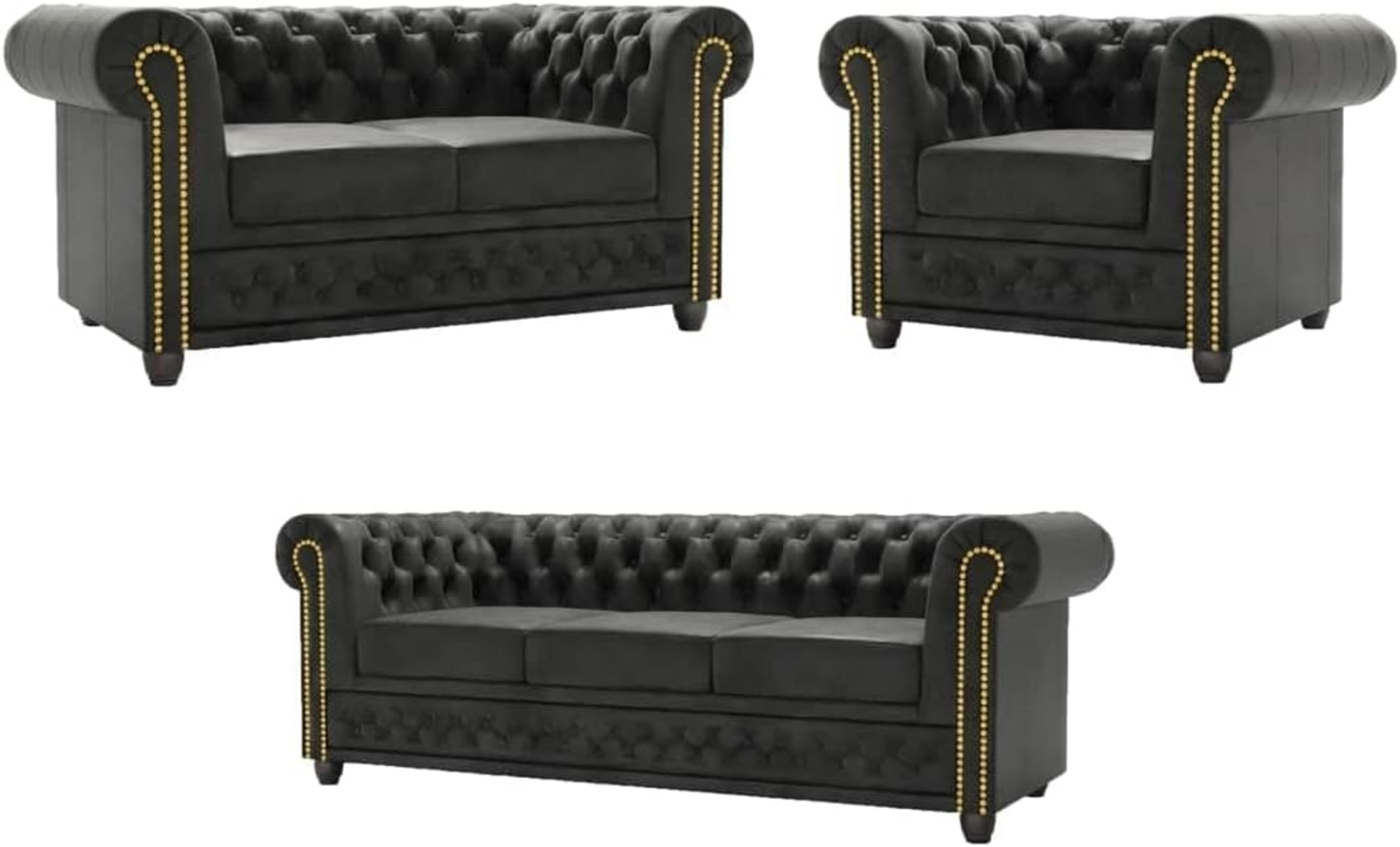 S-Style Möbel Polstergarnitur Chesterfield Anton mit Schlaffunktion 3+2+1 mit Holzfüßen, (1x3-Sitzer-Sofa, 1x2-Sitzer-Sofa, 1x Sessel), mit Wellenfederung Bild 1