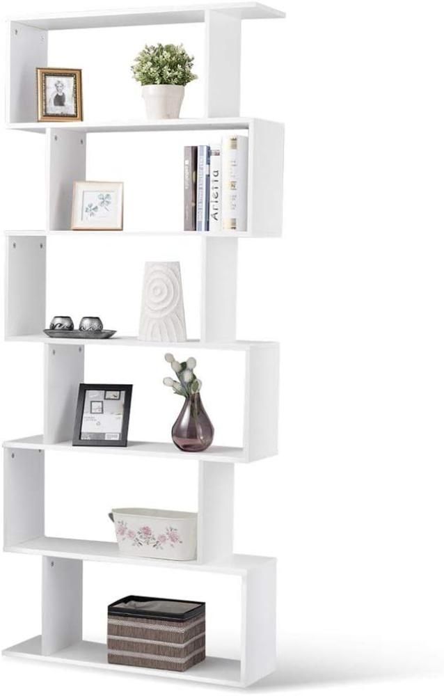 Bakaji Bücherregal 6 Regalböden aus Holz Design Zig Zag modern für Wohnzimmer, Wohnzimmer, Haus oder Büro, Größe 80 x 24 x 190 cm (Weiß) Bild 1