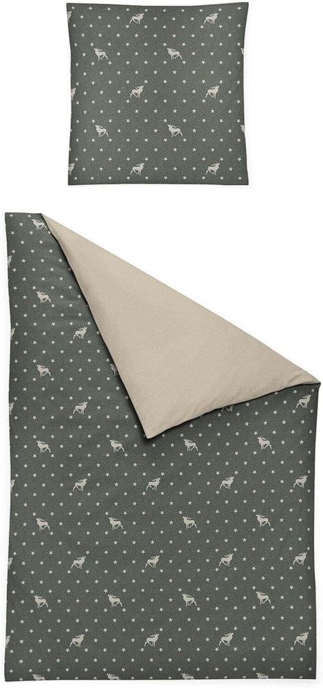 Irisette Feinbiber Bettwäsche Set Panda 8395 grün 135x200 cm + 1 x Kissenbezug 80x80 cm Bild 1