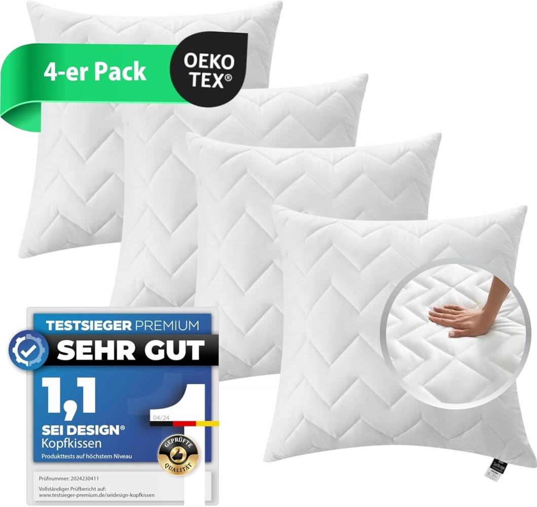 SEI Design Kopfkissen Kopfkissen Kissen Zierkissen Dekokissen Sofakissen, Füllung: 100% Mikrofaser, Bezug: Mikrofaser, Seitenschläfer, Rückenschläfer, Bauchschläfer, SPAR-SET, Schlafkissen gesteppt mit Reißverschluss Kochfest 95° Bild 1