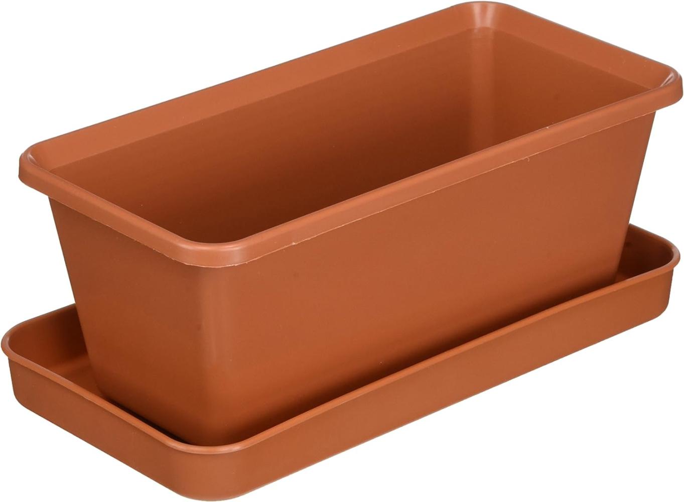 Plastkon Klein Blumenkasten mit Untersetzer 20 cm, terrakotta/braun Bild 1