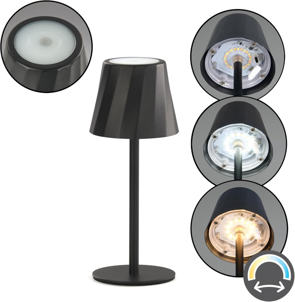 Akku LED Tischleuchte DIAZ kabellos für Innen & Außen, Schwarz - 21cm klein Bild 1