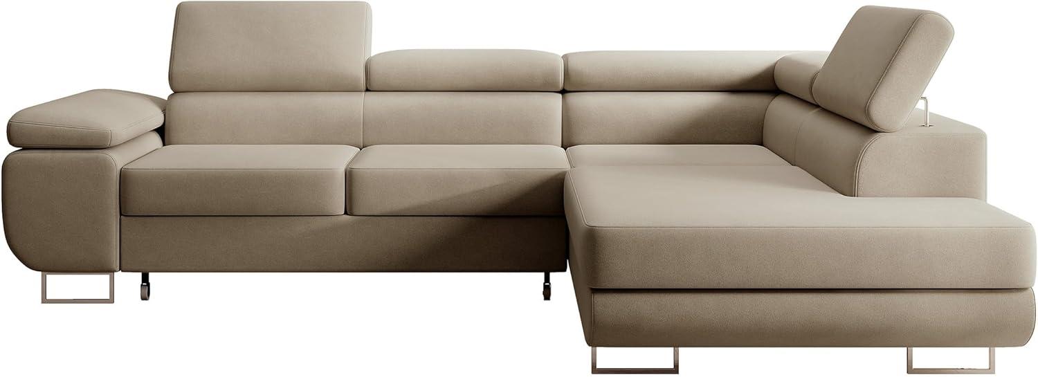 Selsey STEVIL - Ecksofa L-Sofa mit Schlaffunktion, Bettkasten, Ottomane rechts, Veloursbezug Beige Bild 1