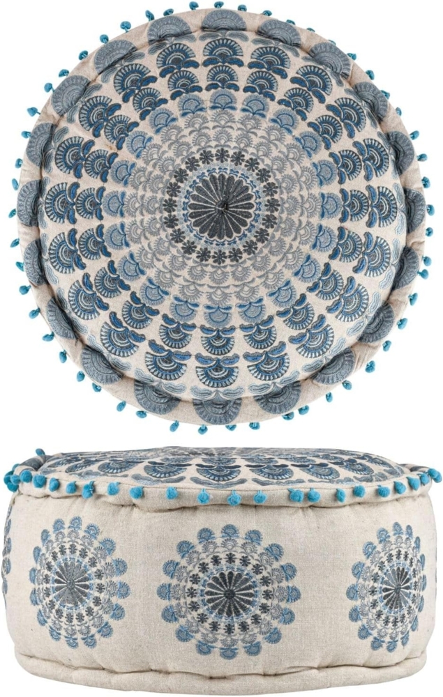 Marrakesch Orient & Mediterran Interior Pouf Pouf Garet Blau, runder Baumwoll-Sitzpouf bestickt 50x25 cm (1-St), Handarbeit Bild 1