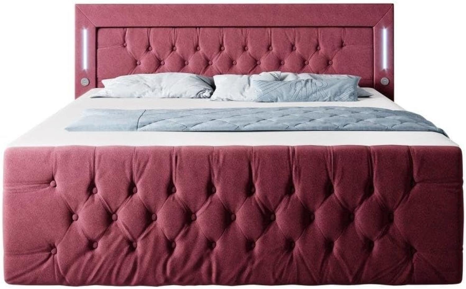 Boxspringbett Queen mit LED, USB und Stauraum 160x200 Rot H3 Bild 1