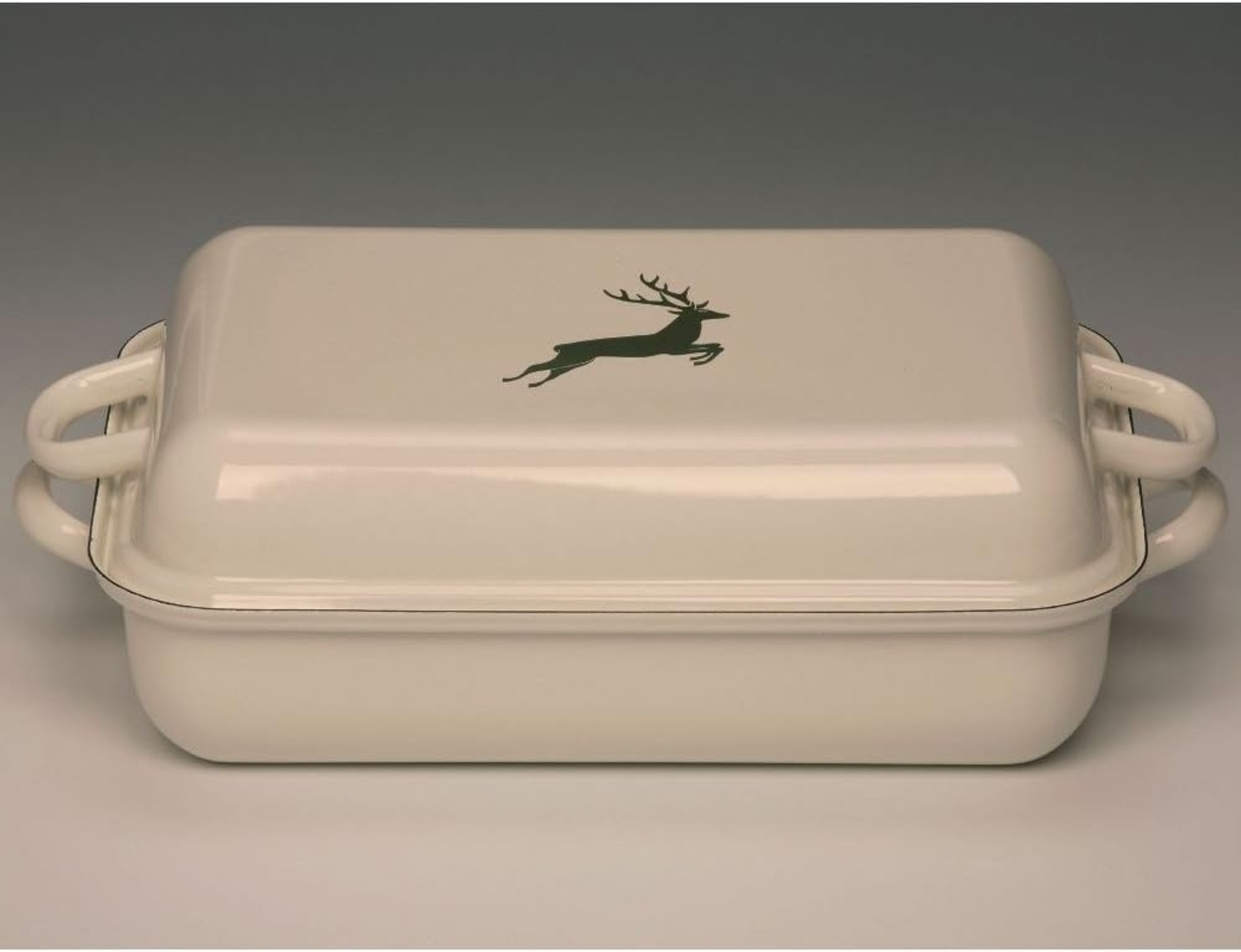 Riess Bratpfanne mit Deckel Emaille Hirsch Grün Bratpfanne 37x26cm Bild 1