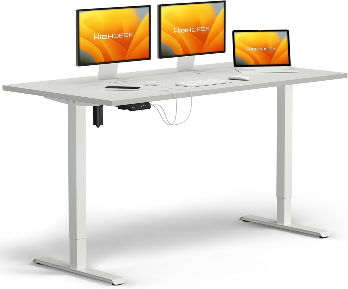 HighDesk SMART Höhenverstellbarer Schreibtisch (Weiß + Weiß I 120x80 cm) - Elektrischer Sitz- & Stehtisch mit Tischplatte - Stehschreibtisch Elektrisch Höhenverstellbar - von Krieg Bild 1