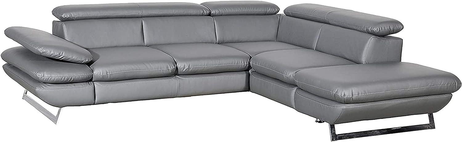 Mivano Ecksofa Prestige / Bettsofa in L-Form mit Ottomane und Schlaffunktion / Kopfteile und Armteil verstellbar / 265 x 74 x 223 / Kunstleder, dunkelgrau Bild 1