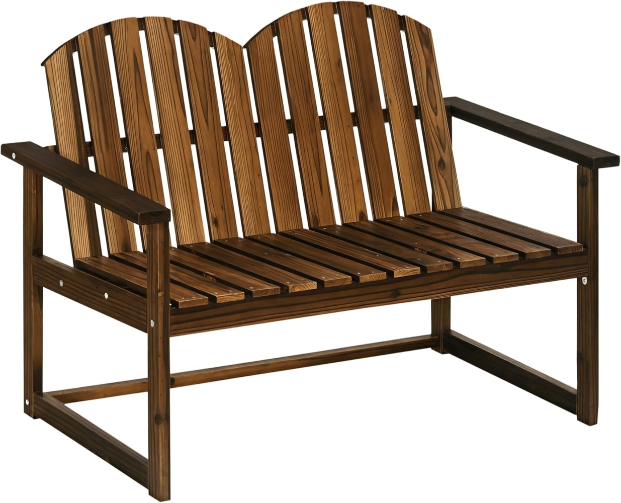 Outsunny Bank Holzbank mit Rückenlehne, Armlehne, Parkbank, bis 240 kg belastbar (Gartenbank, 1-St, 2-Sitzer Sitzbank), für Garten, Balkon, Verkohlt, 114 x 63 x 86 cm Bild 1