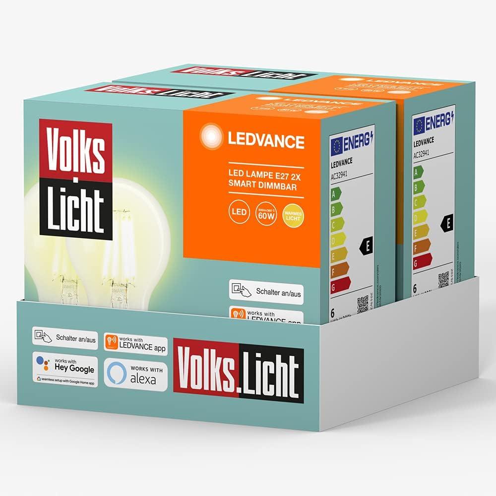 LEDVANCE Volks-Licht E27 Smarte LED Lampe | Bluetooth | warmweiss | dimmbare Glühbirne | kompatibel mit Amazon Alexa und Google Assistant | steuerbar mit der LEDVANCE App | 4 Stück (1er Pack) Bild 1