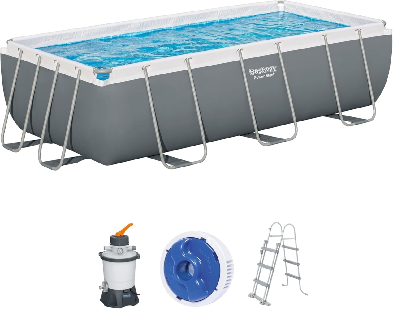 Power Steel™ Frame Pool Set mit Sandfilteranlage 404 x 201 x 100 cm, grau, eckig Bild 1