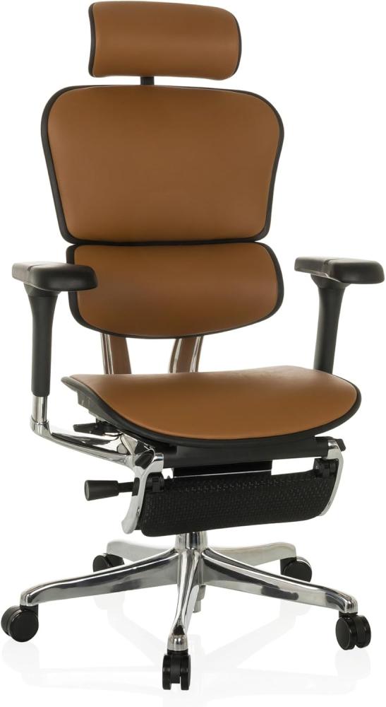 hjh OFFICE Profi Chefsessel mit Fußablage ERGOHUMAN Plus LEGPRO I Leder Bürostuhl mit Vollausstattung ergonomisch, Originales Design, Braun Bild 1