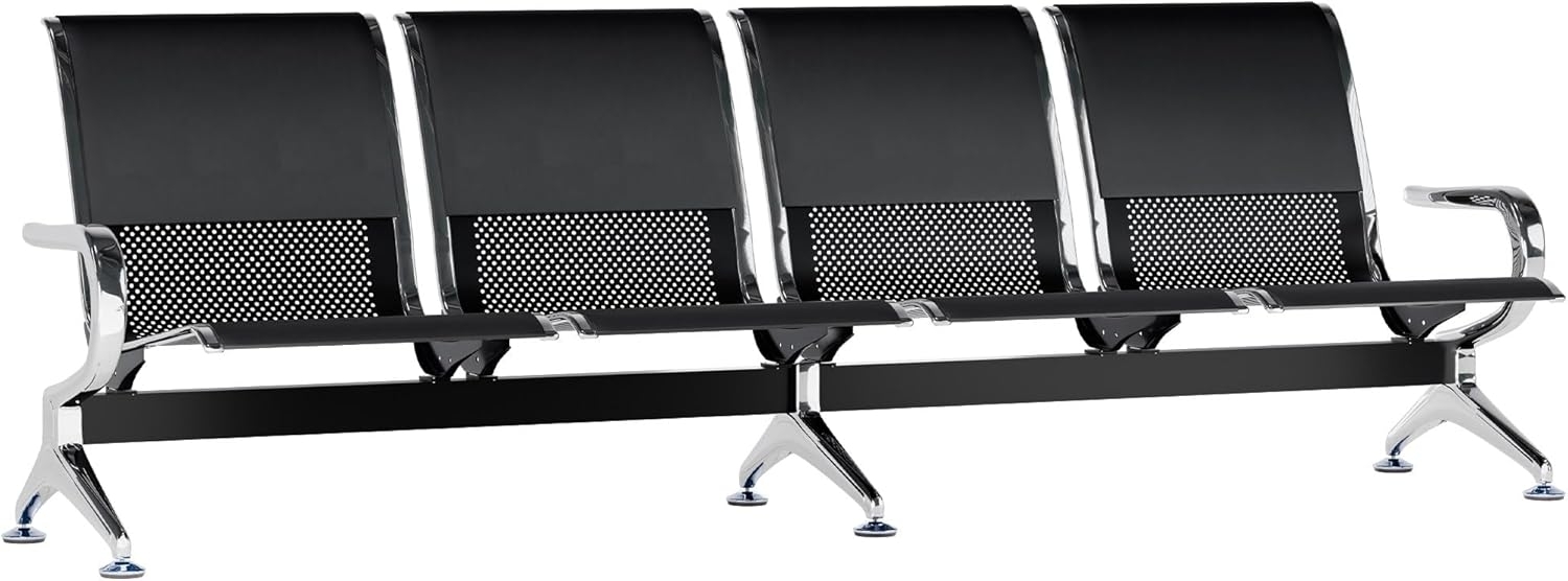 CLP Wartebank Airport Kunstlederbezug stabil aus Metall mit Rückenlehne,schwarz/schwarz 4-Sitzer Bild 1