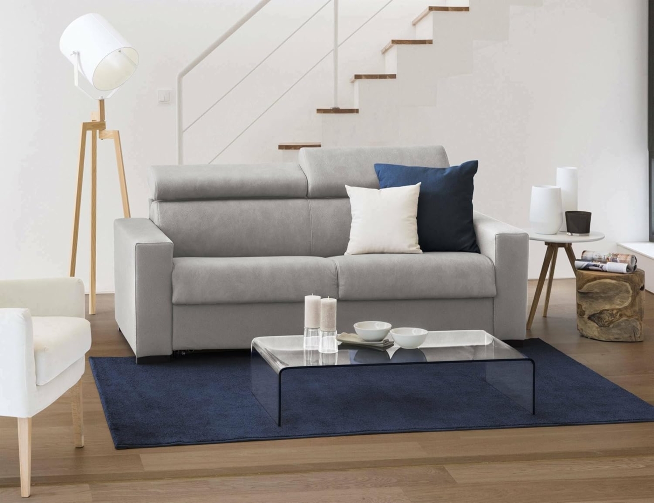 Talamo Italia Schlafsofa Sonia mit 2Sitzen Large,Wohnzimmersofa,Made in Italy,Drehbare Öffnung mit Matratze und Netz inklusive,verstellbaren Kopfstützen und Standardarmlehnen,cm:200x95h85, Farbe Grau Bild 1