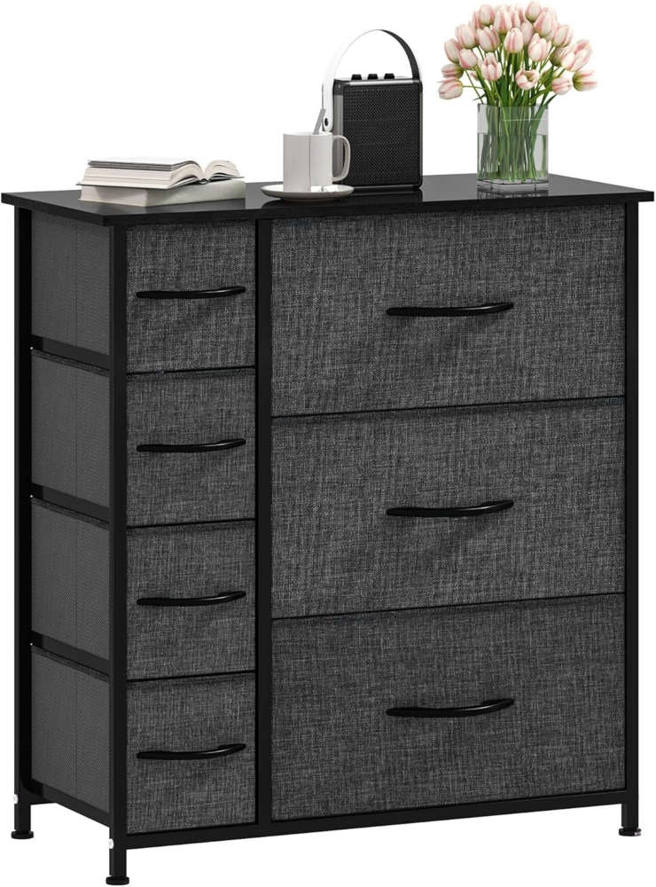 DWVO Kommode mit 7 Schubladen, Schrank aus Stoff mit Griffen, Metallgestell & MDF-Holzplatte, langlebig, für Schlafzimmer & Wohnzimmer,Schwarz Grau Bild 1