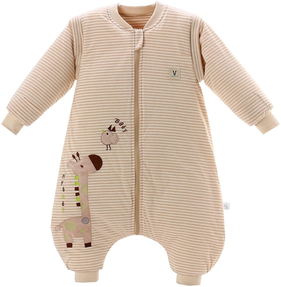 Chilsuessy Baby Winter Schlafsack mit Füßen und abnehmbar Langarm Pyjamas aus Bio Baumwolle kleine Kinder Schlafsack für Baby 1 bis 6 Jahre, Giraffe/2.5 Tog, S/Koerpergroesse 80-90cm Bild 1