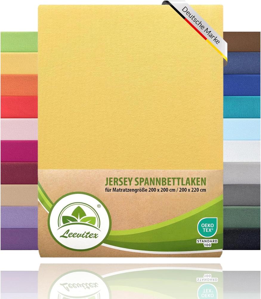 leevitex® Boxspringbett & Wasserbett Spannbettlaken | 100% Baumwolle | Markenqualität | Ökotex | 200x220 cm + 40 Steg - Gelb Bild 1