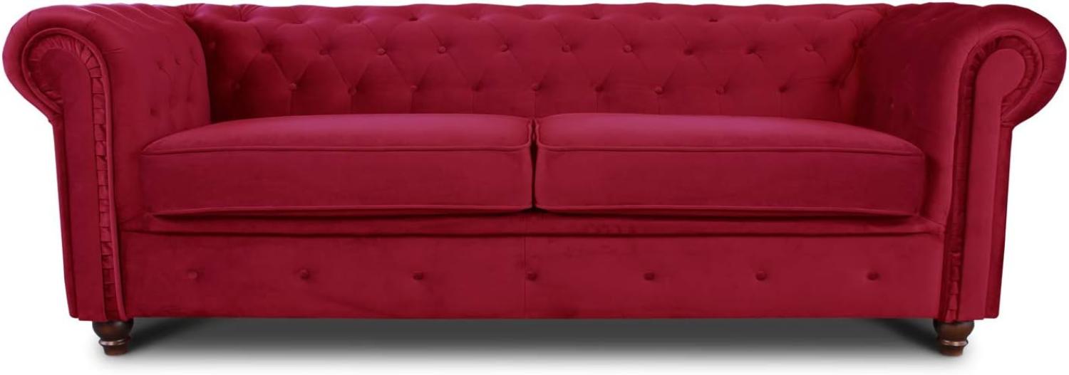 Sofa Chesterfield Asti 3-Sitzer, Couch 3-er, Glamour Design, Couchgarnitur, Sofagarnitur, Holzfüße, Polstersofa - Wohnzimmer, Velours (Rot (Velvet 59)) Bild 1