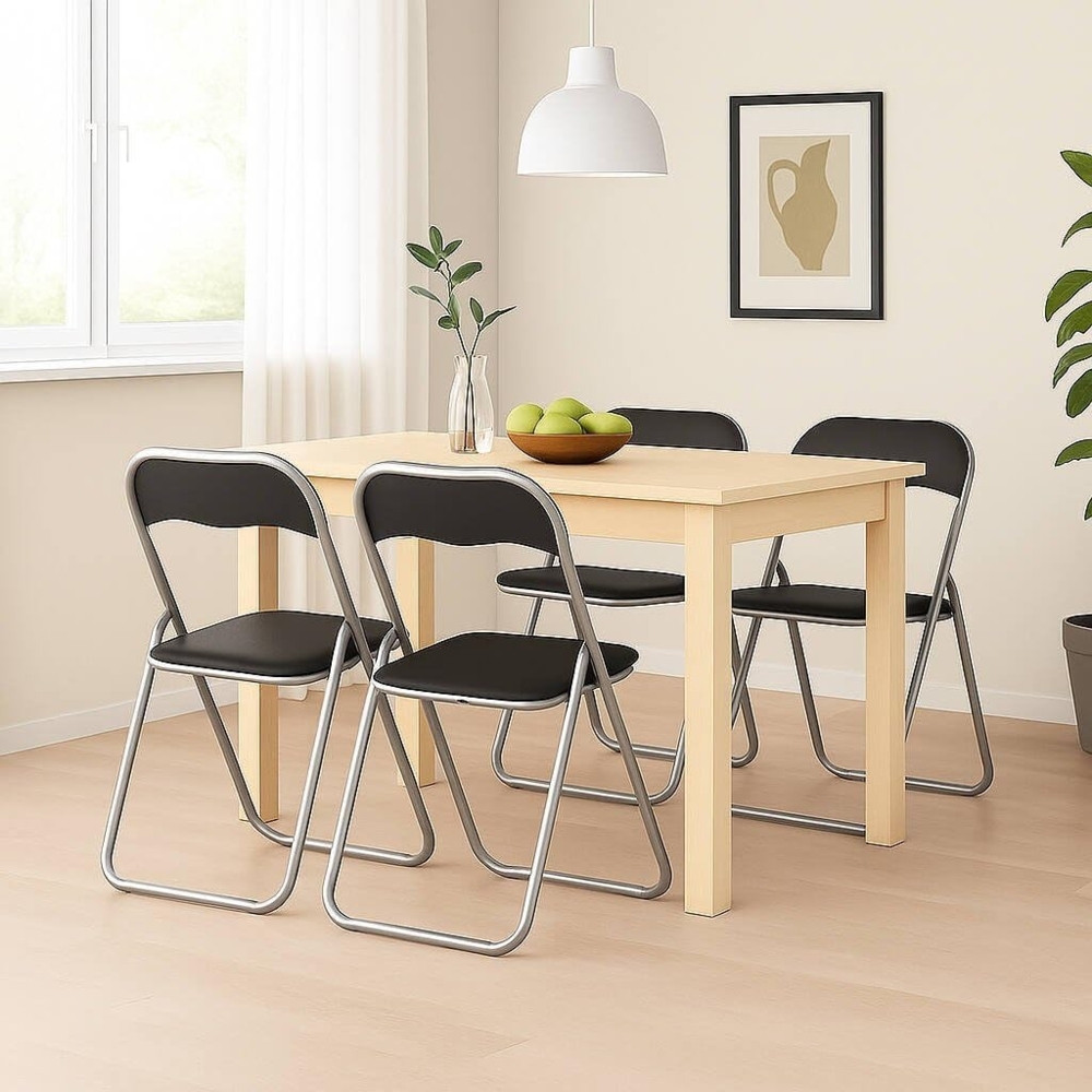 Dmora Klappstuhl Marbella Schwarz, 4 gepolsterte Stühle Bild 1