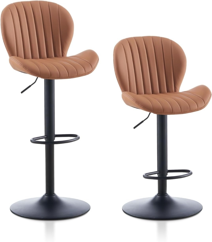 TUKAILAI Barhocker 2er Set aus Kunstleder, Barstuhl Höhenverstellbar，360°Drehbar, Hocker mit lehne,fußstütze,metallrahmen, Gepolsterter Küchenhocker Tresenhocker, Bar Chair für Küche Bars, Braun Bild 1