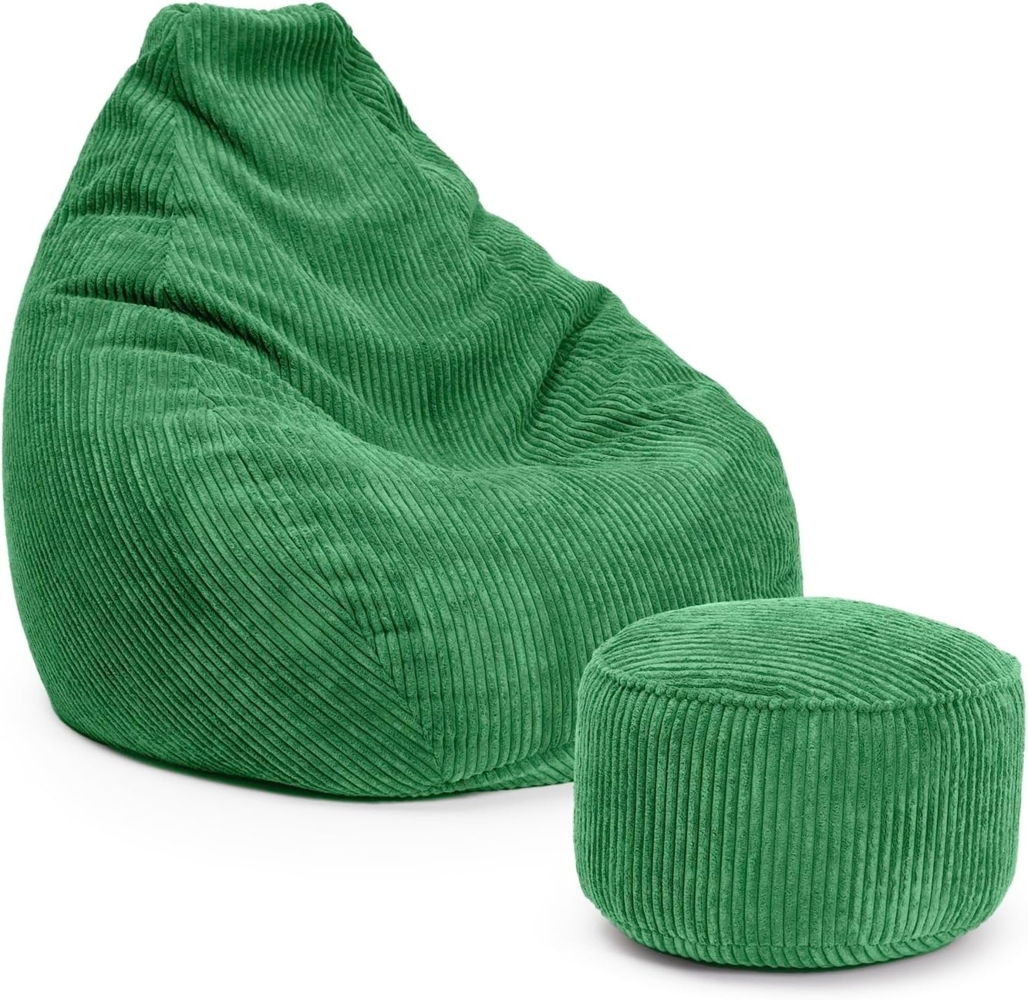 Lumaland Relax Set Cord – Sitzsack Giant + Pouf | Besser als Sofa, Sessel & Co. | XXL Bean Bag + Sitzpouf Hocker mit Füllung (EPS Perlen) für Indoor | Bodensofa für Wohnzimmer, Schlafzimmer & Gaming Bild 1