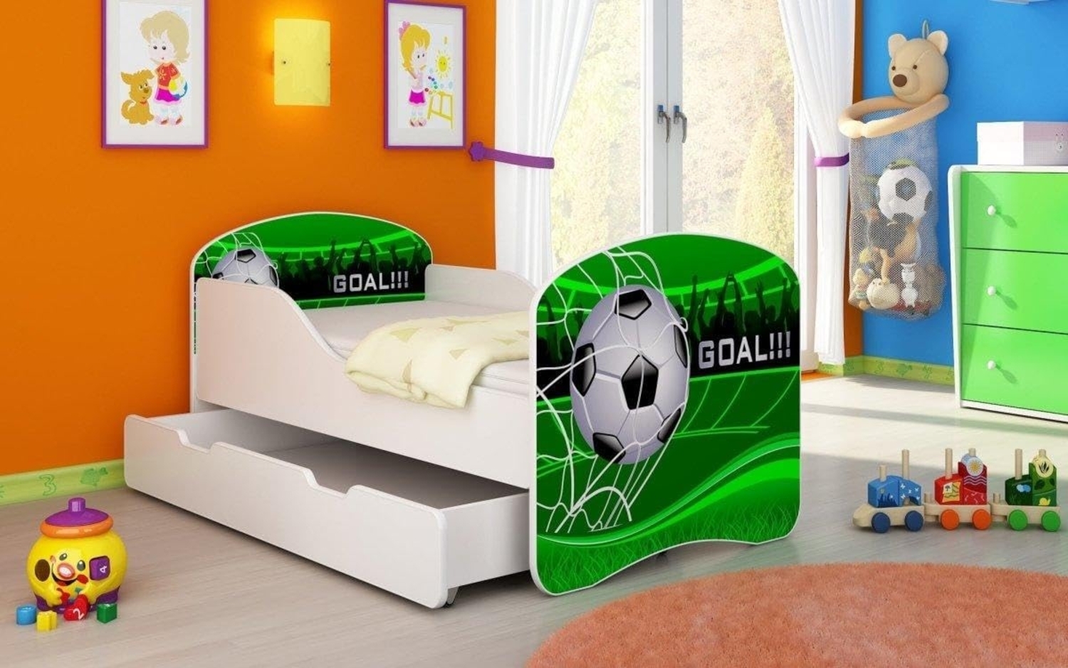 Kinderbett Luna mit Stauraum und verschiedenen Motiven 140x70 Goal Bild 1