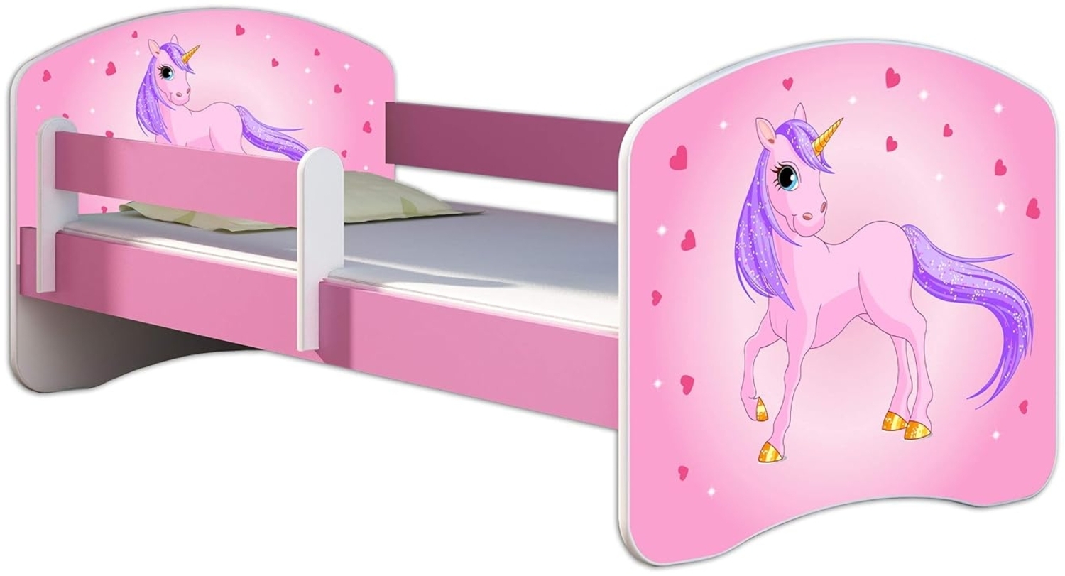 Kinderbett Jugendbett mit einer Schublade und Matratze Rausfallschutz Rosa 70x140 80x160 80x180 ACMA II (17 Pony, 80x180 cm) Bild 1