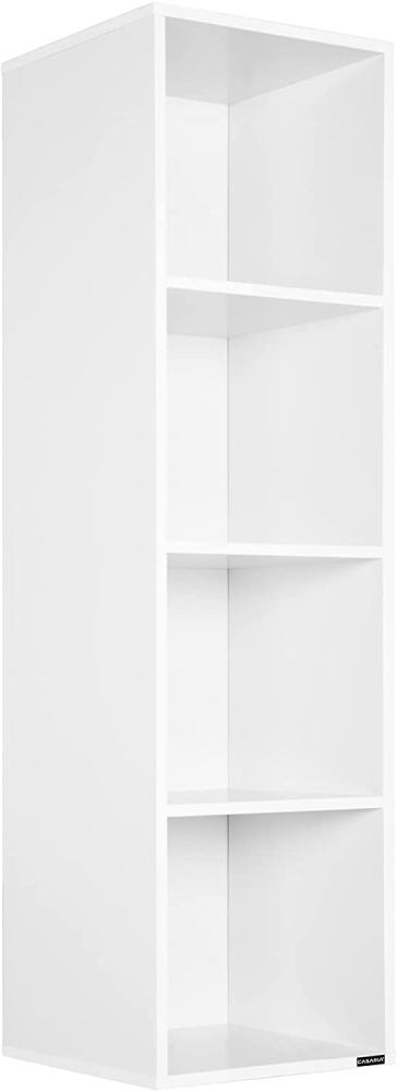 Casaria Bücherregal mit 4 Fächer 106x30x30cm Kippschutz Bodenschoner 40kg Belastbarkeit Wohnzimmer Schlafzimmer Büro Regal Standregal Würfelregal Weiß Bild 1