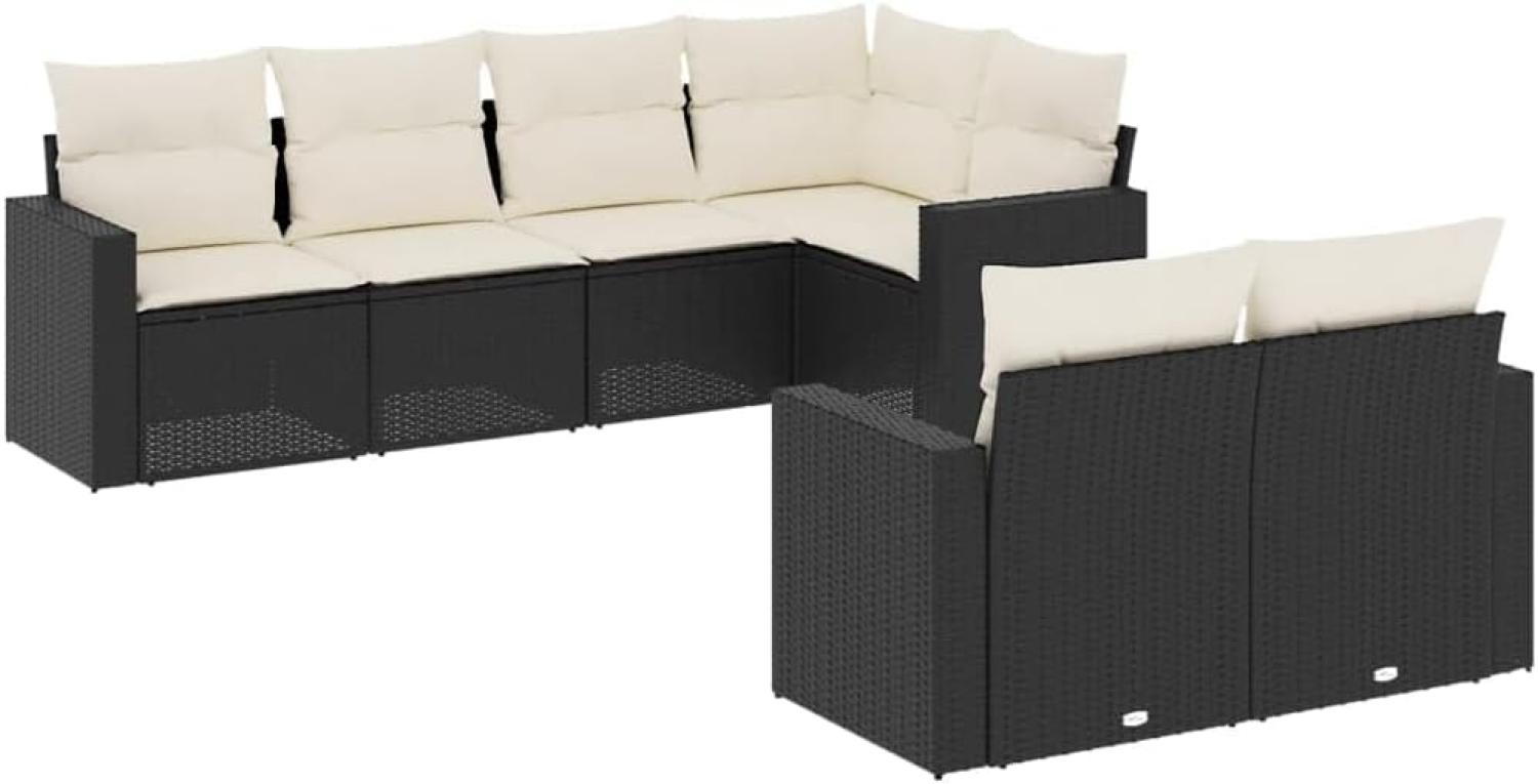 vidaXL 7-tlg. Garten-Sofagarnitur mit Kissen Schwarz Poly Rattan 3251543 Bild 1