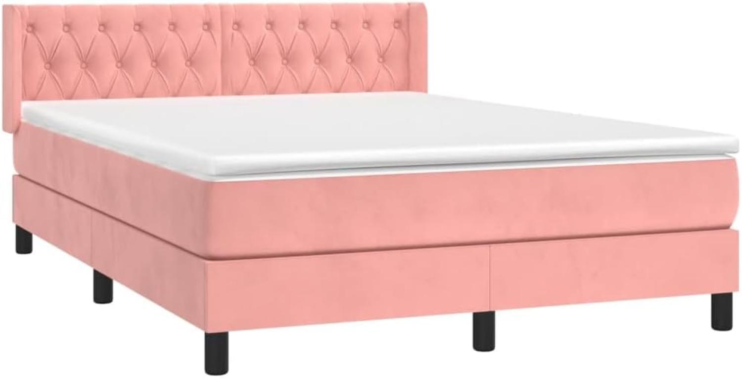 vidaXL Boxspringbett mit Matratze Rosa 140x190 cm Samt 3131140 Bild 1