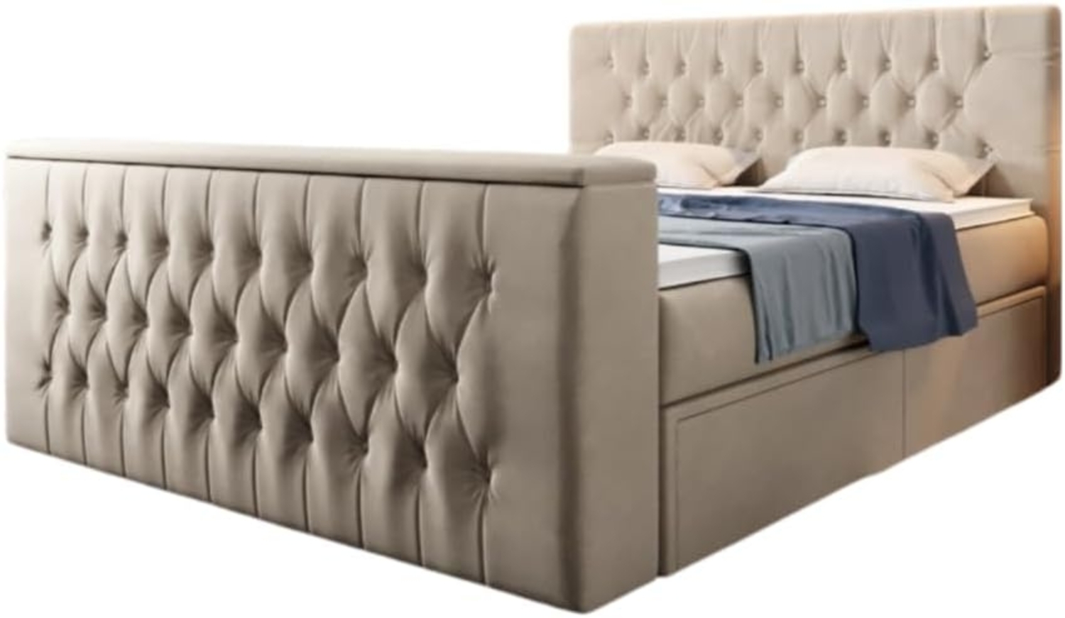 Boxspringbett Vulnero mit TV Lift und Stauraum 160x200 Beige H2 Bild 1