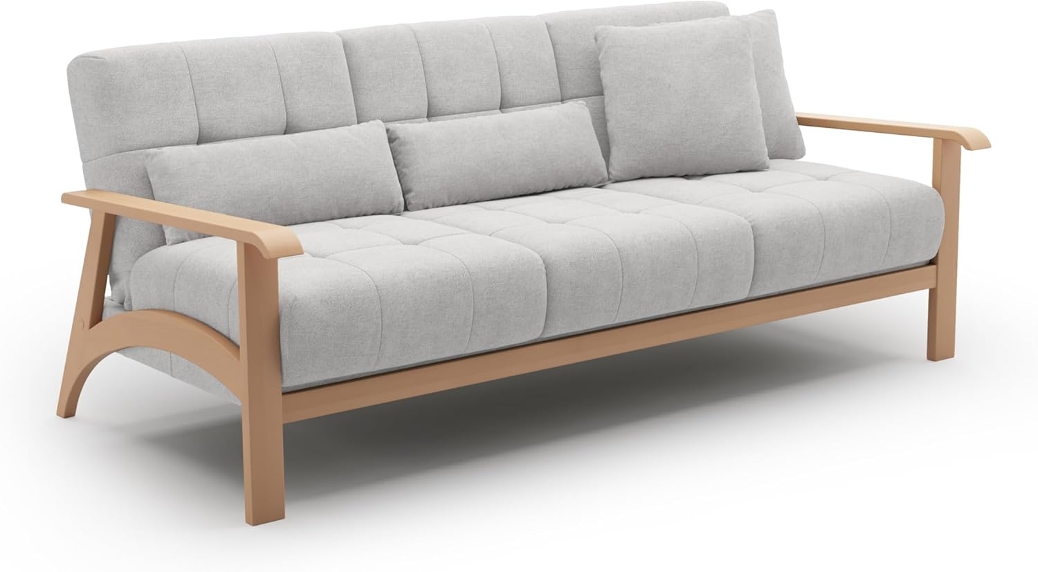 Cavadore 3er-Sofa Billan / 3-Sitzer Couch im skandinavischen Design mit massivem Holzgestell in Buche / 199 x 88 x 106 / Mikrofaser, Hellgrau Bild 1