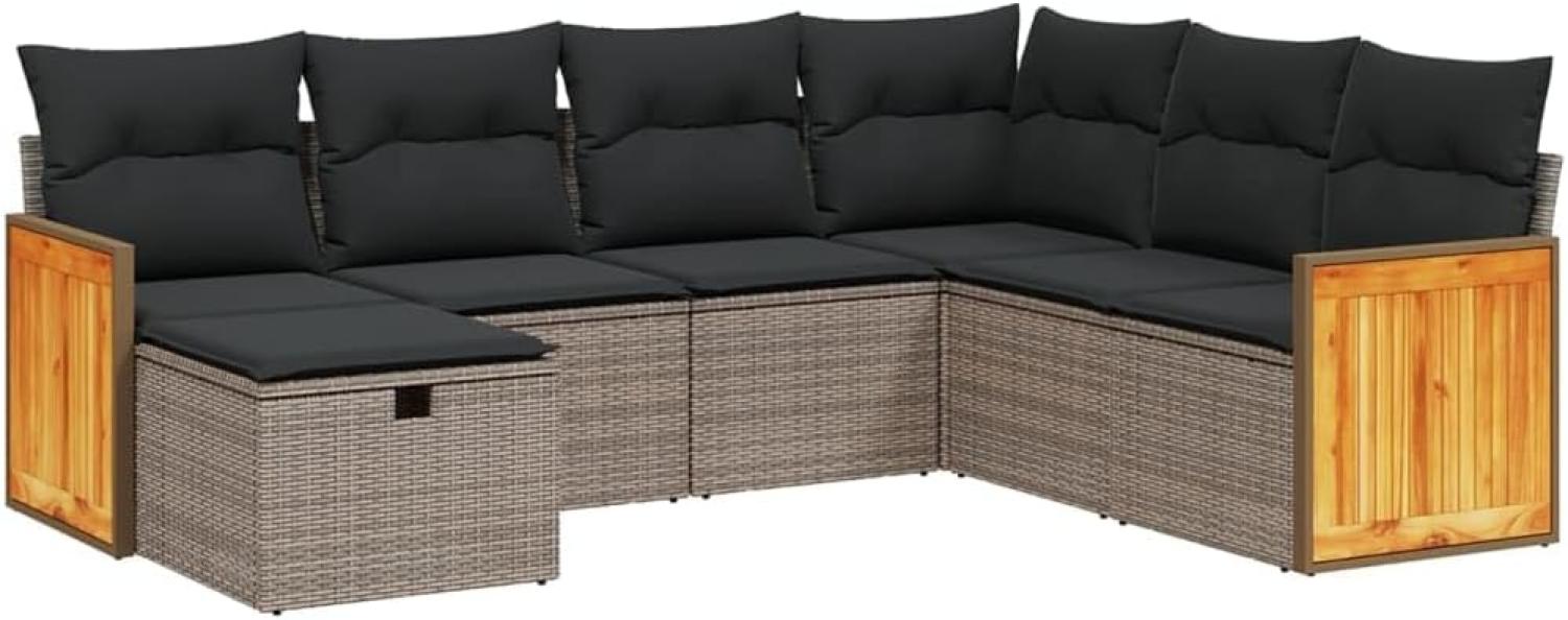 vidaXL 7-tlg. Garten-Sofagarnitur mit Kissen Grau Poly Rattan 3265764 Bild 1