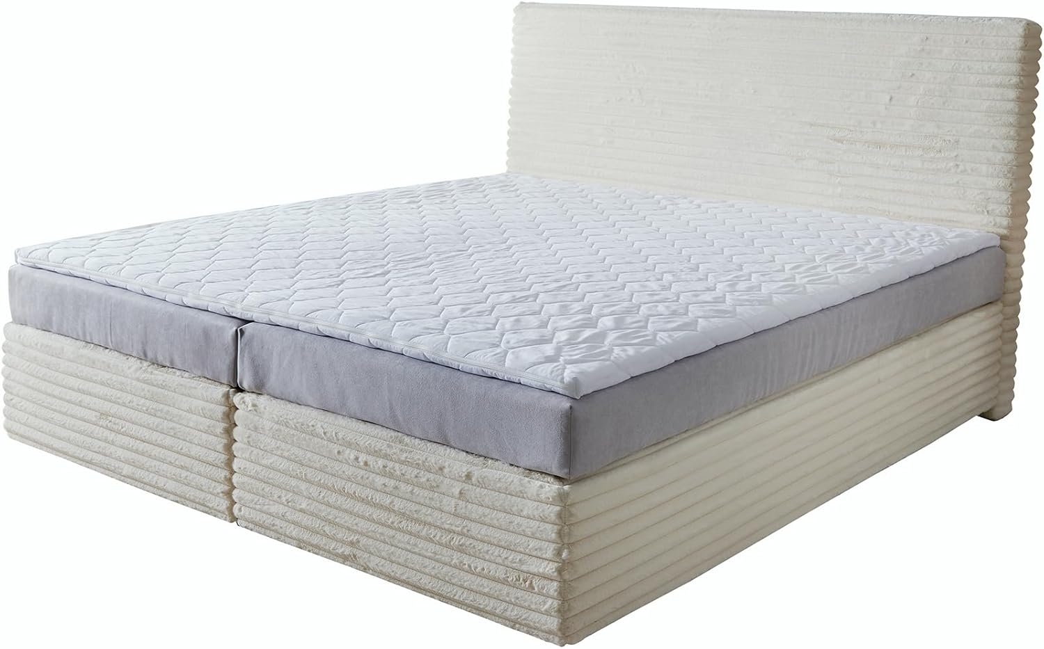 DELIFE Boxspringbett Dream-Well, Plüsch-Cord Beige 180x200 cm TFK-Matratze Visco-Topper Bild 1